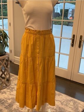 Greylin Mustard Yellow Tiered Button-Front Maxi Skirt